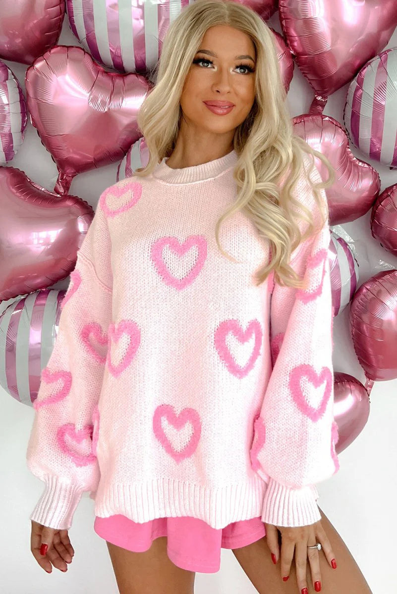 Pink Heart Baggy Sweater